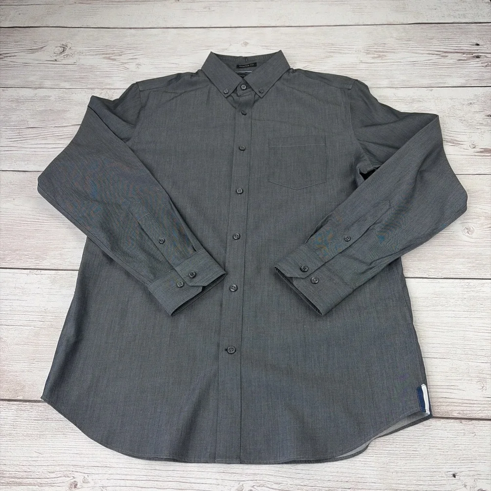 Banana Republic Camden Fit Men's Med Gray Non Iron Cotton Button Up Excellent